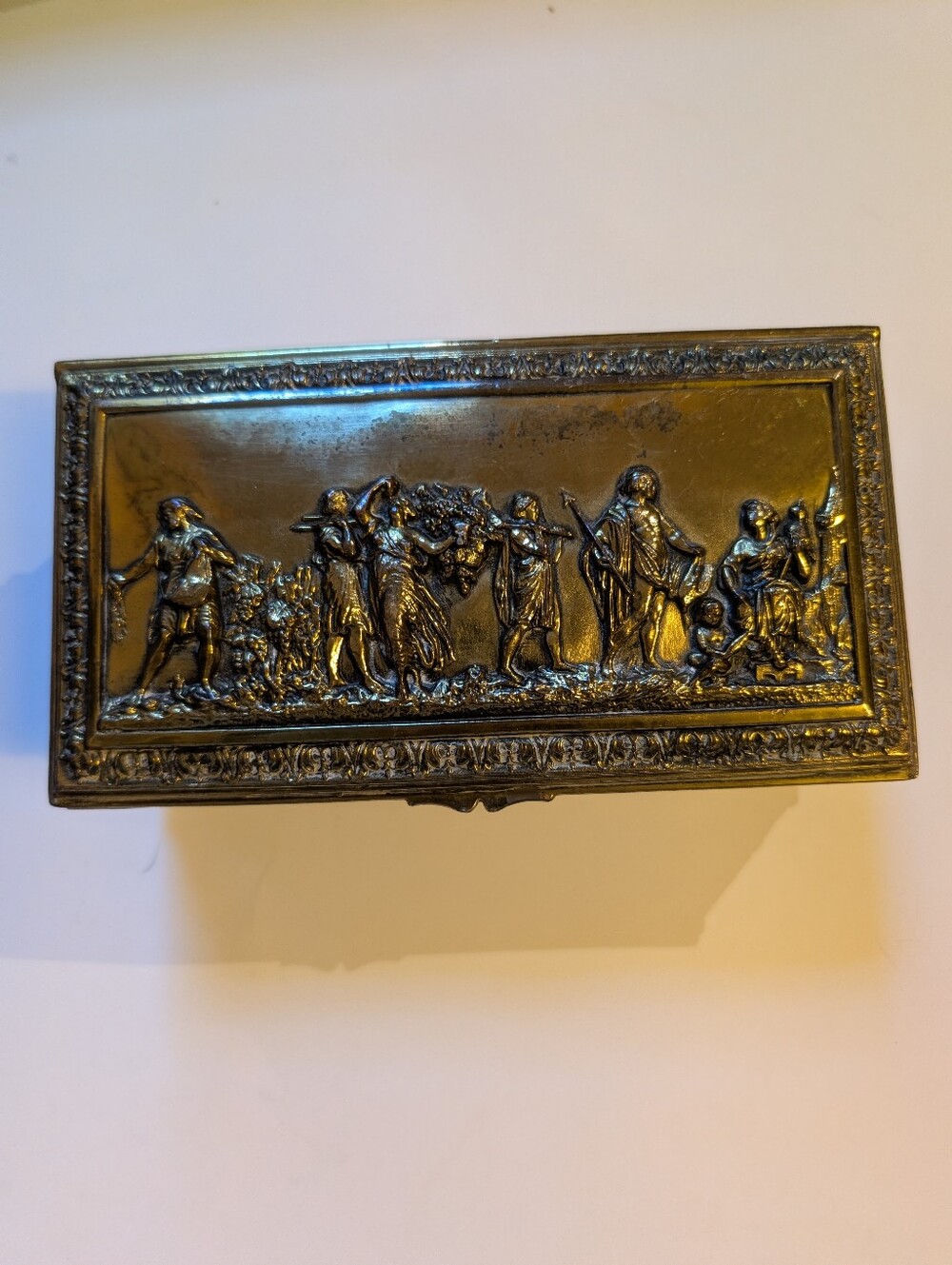 Antique Jennings Brothers JB Signed Humidor Box Neoclassical Repousse Wood Lined